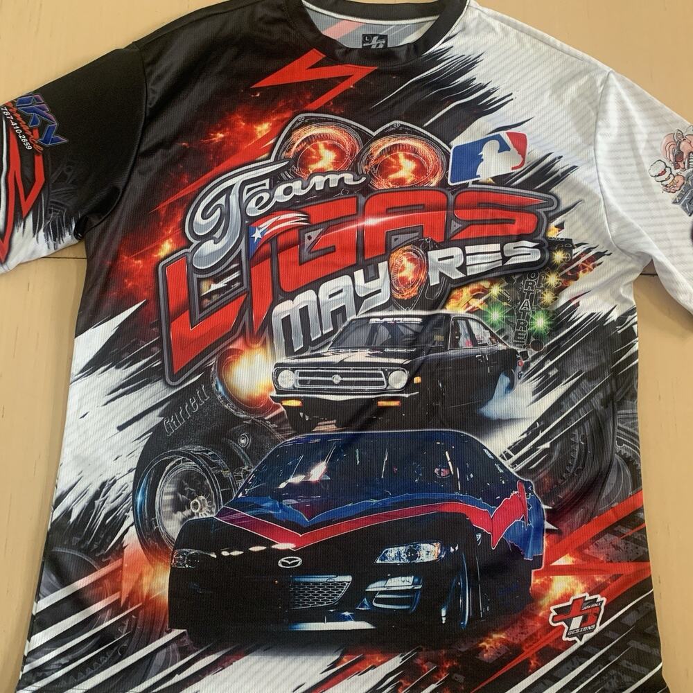 Team Ligas Mayores Mens Sz L Racing Short Sleeve Jersey T-shirt Puerto Rico Flag - Picture 15 of 16